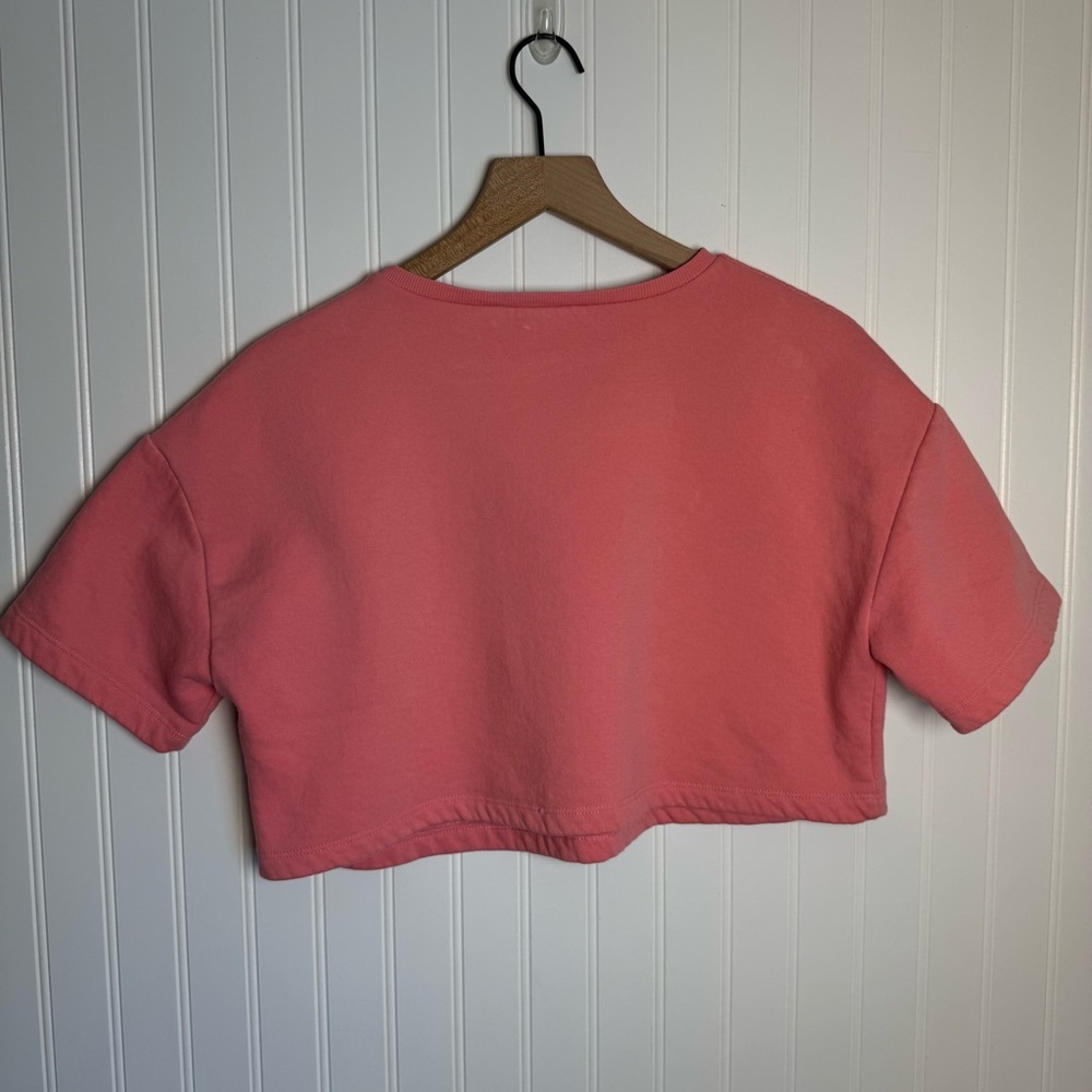ZARA Bubble Gum Pink Cropped Short Sleeve Sweater Women’s Size Medium - Picture 5 of 9
